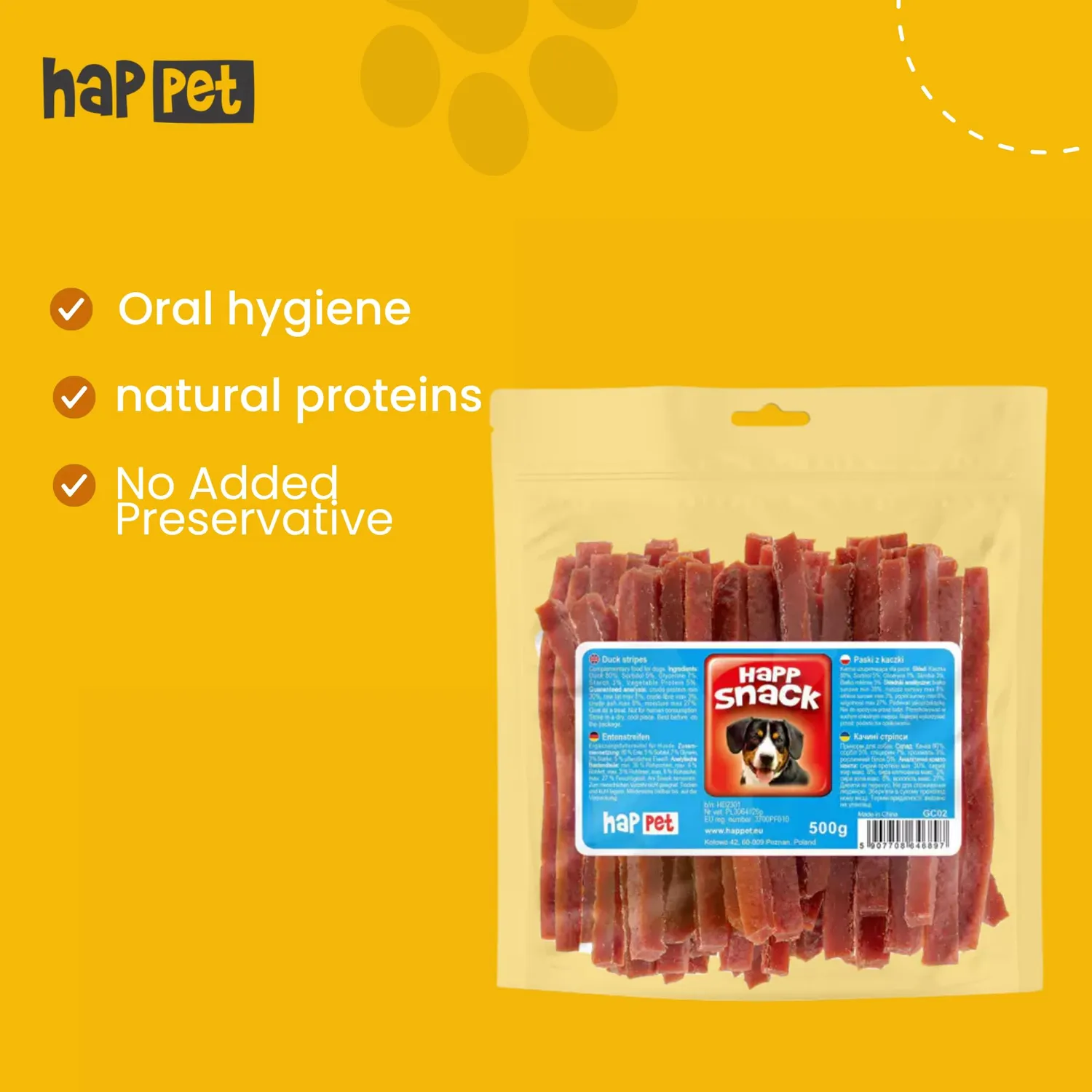Happet Entenstreifen Hundeleckerli 500 g proteinreich