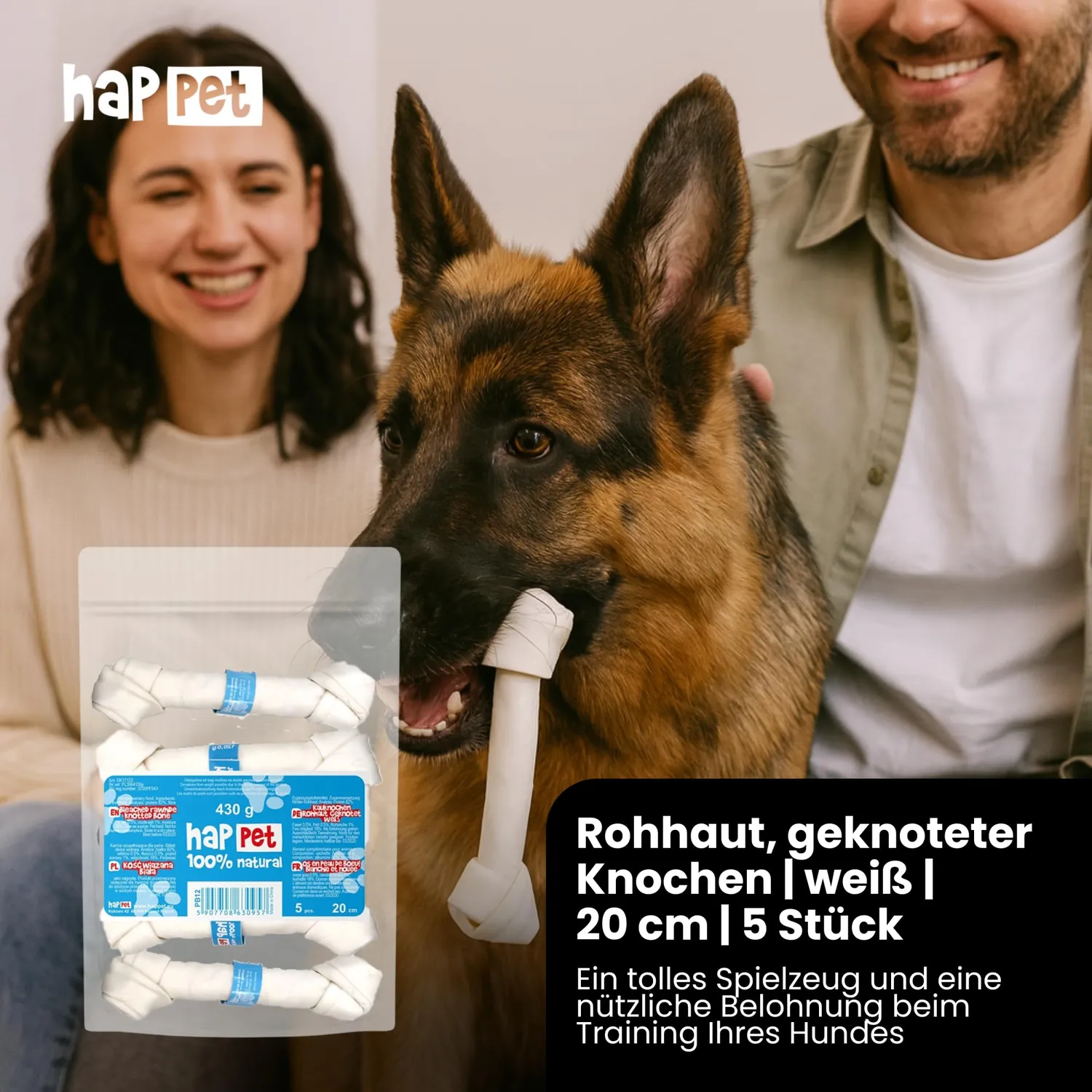 Happet Bindeknochen weiß Kauknochen 20 cm 5 Stück Rind