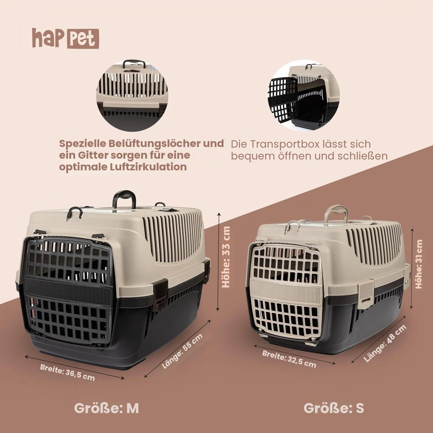 Happet Polly Transportbox S Beige-Braun 48 cm