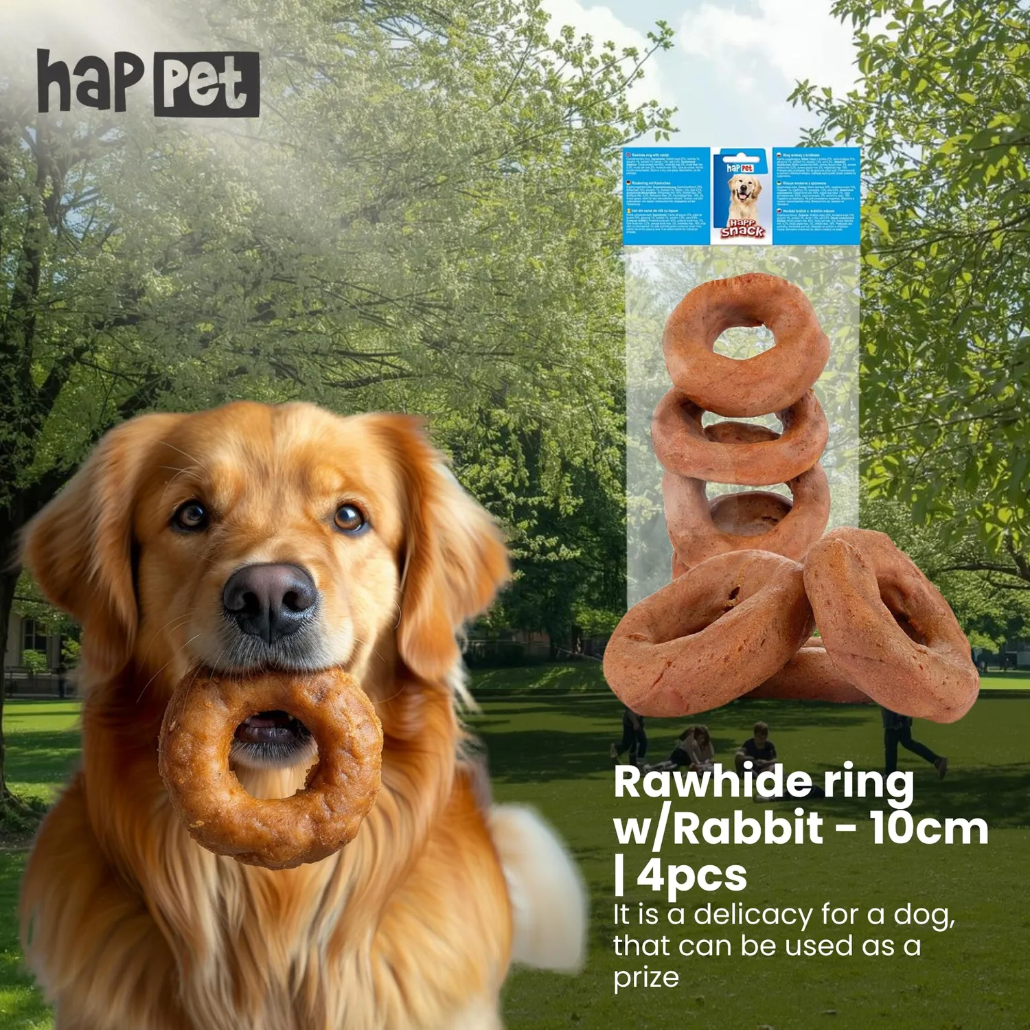 Happet Rinderhaut Kauringe Kaninchen 10 cm Hundesnack 4 Stück