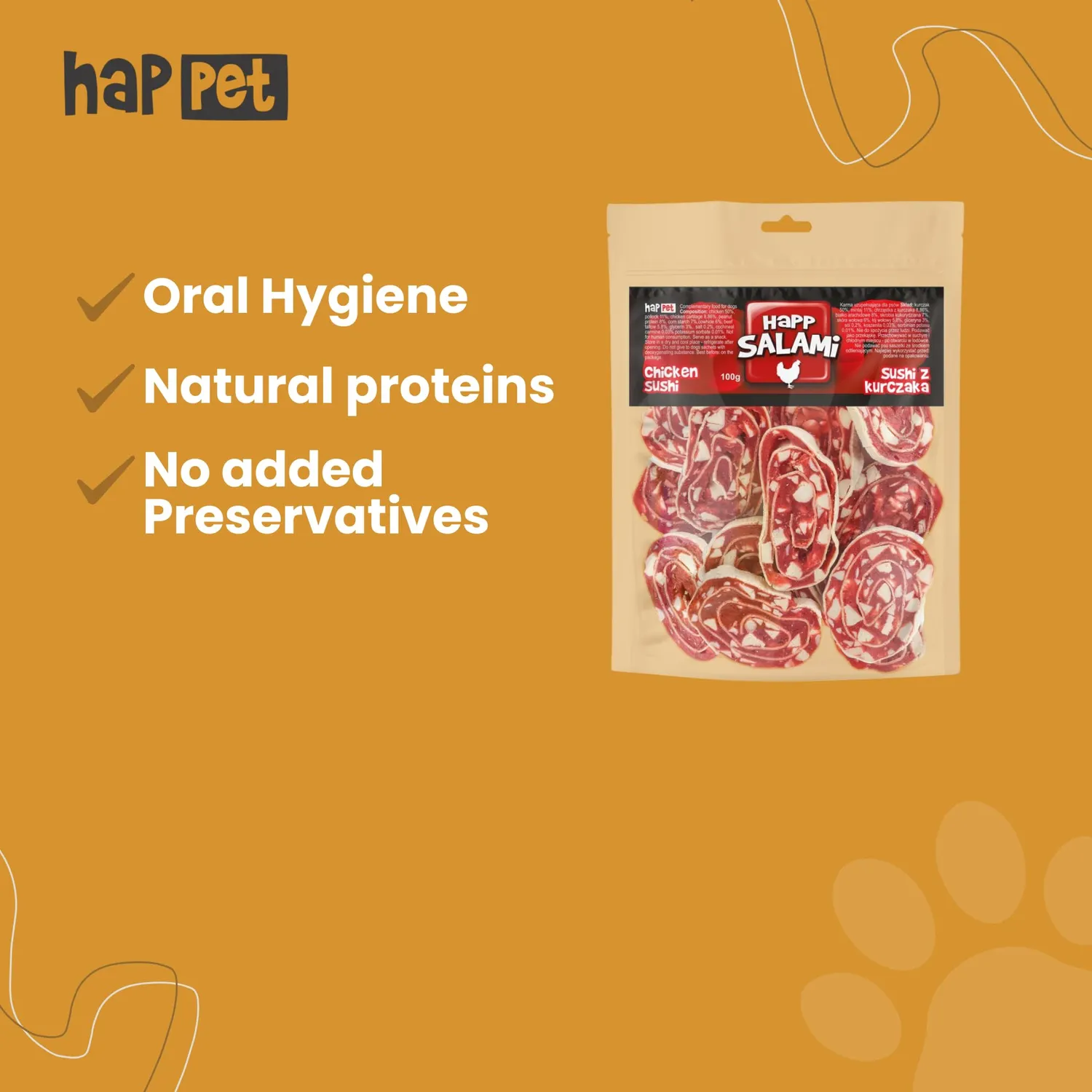 Happet Sushi Salami-Huhn Hundesnack 100 g weich Kollagen