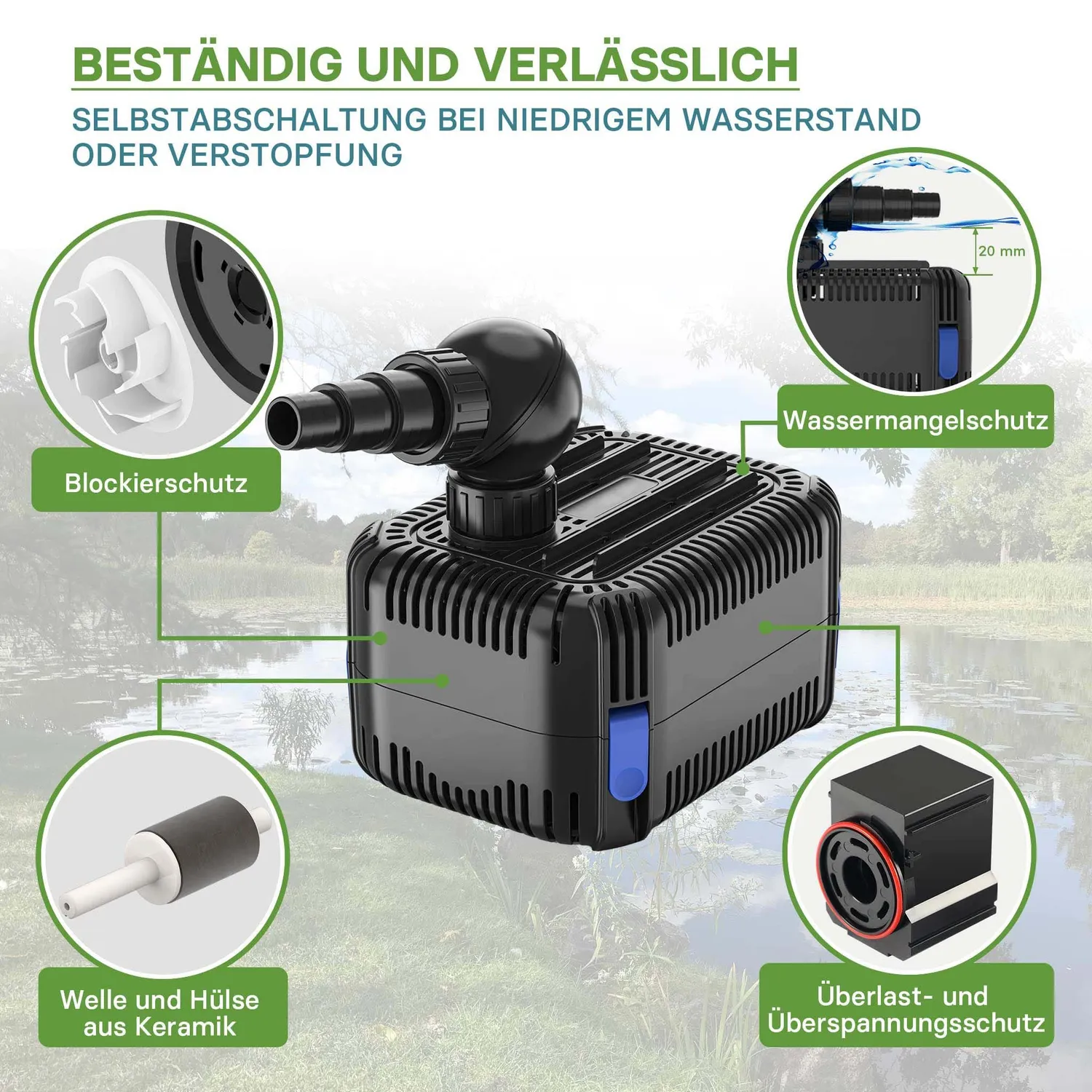 SunSun CDF-5800 Teichpumpe 5000 l/h 24V DC 40W