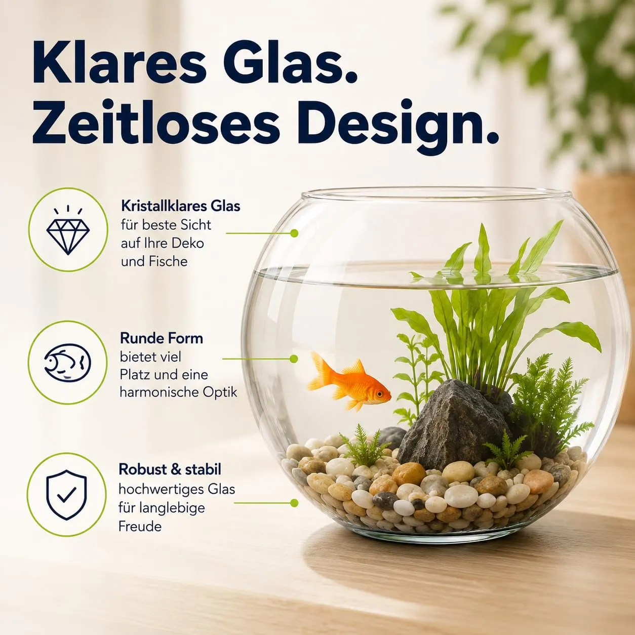 Happet Glasfischvase Rund Fischglas 4 Liter klar