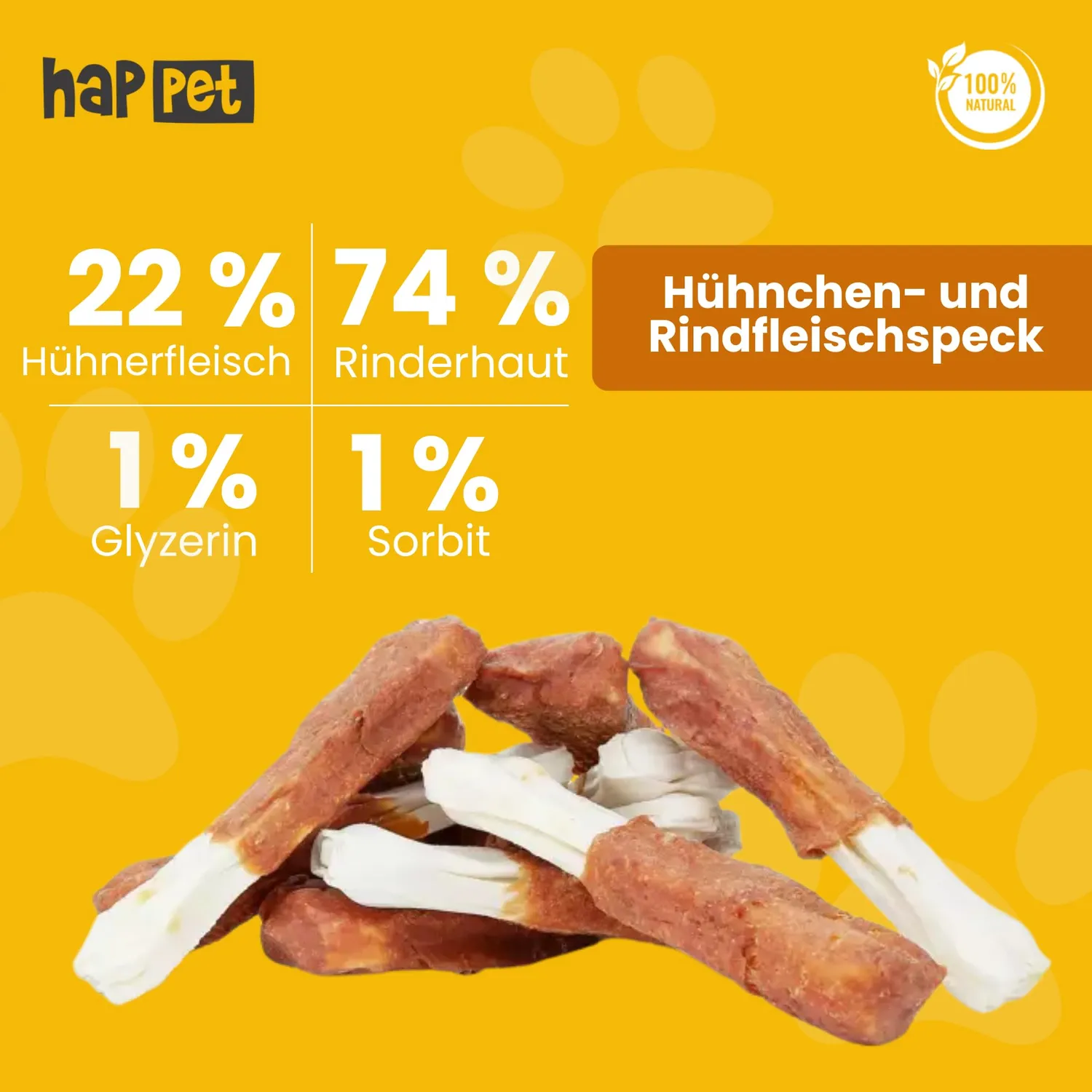 Happet Rinderhaut-Kauknochen Hähnchen 12,5 cm 10er 570 g