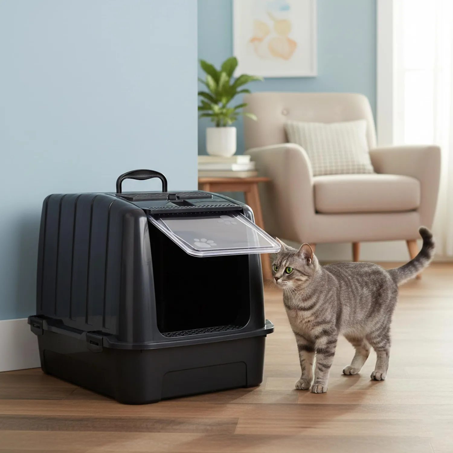 Happet Elite Katzenklo mit Haube 51,5 cm Schwarz