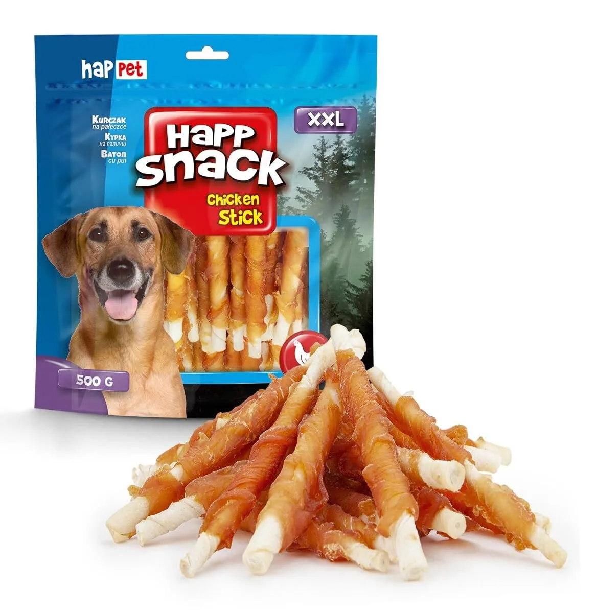 Happet Rinderhaut-Kaustreifen Hähnchen Hundesnack 15 cm 500 g