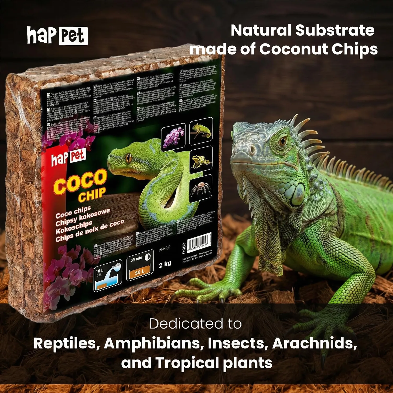 Happet Kokoschips Substrat 2 kg Terrarium Bodengrund braun