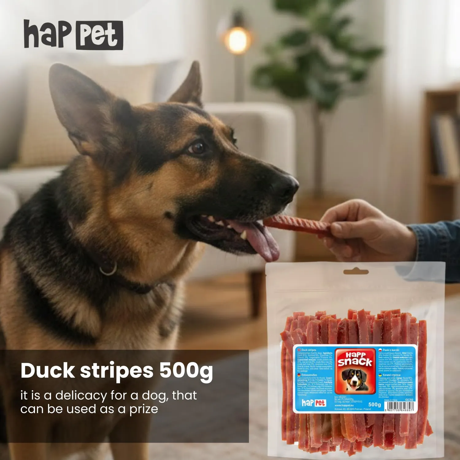Happet Entenstreifen Hundeleckerli 500 g proteinreich
