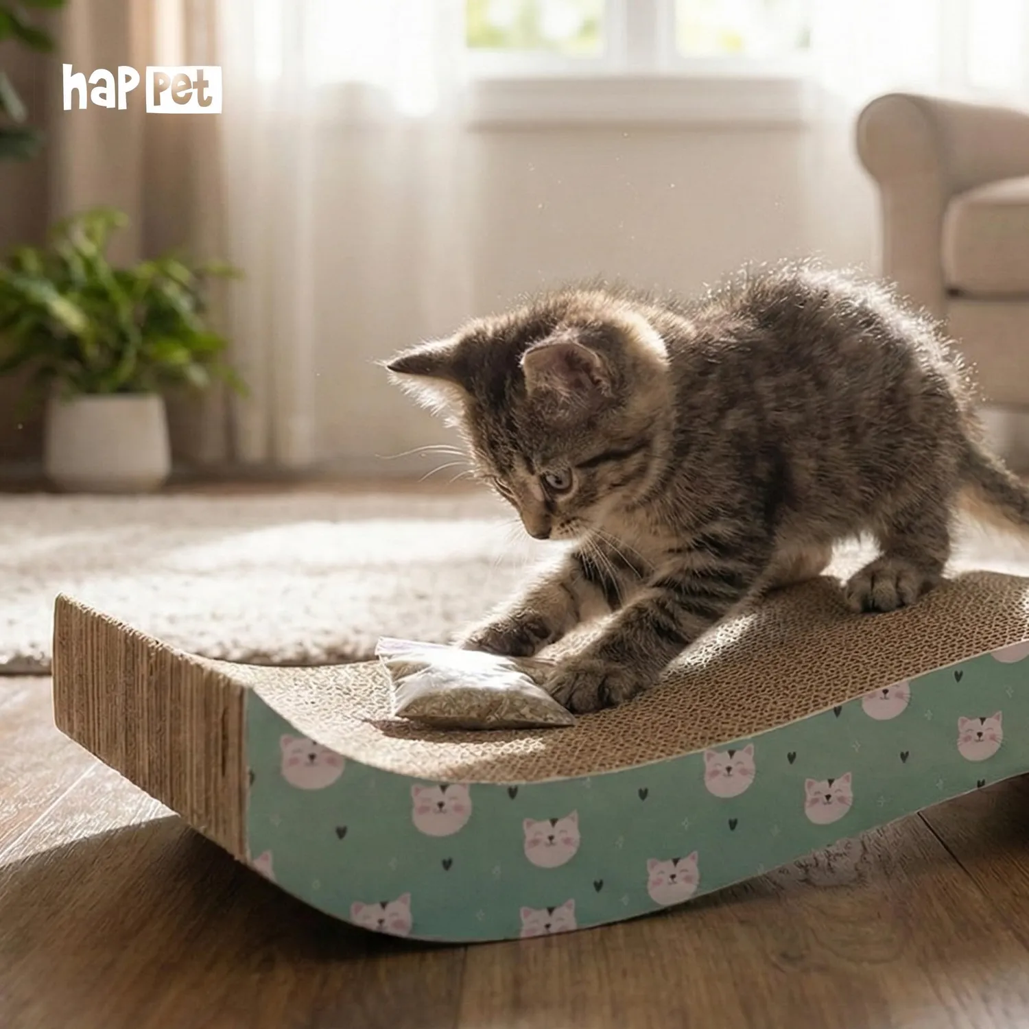 Happet Tiger Kratzpappe Katze 43x21x5 cm Minze