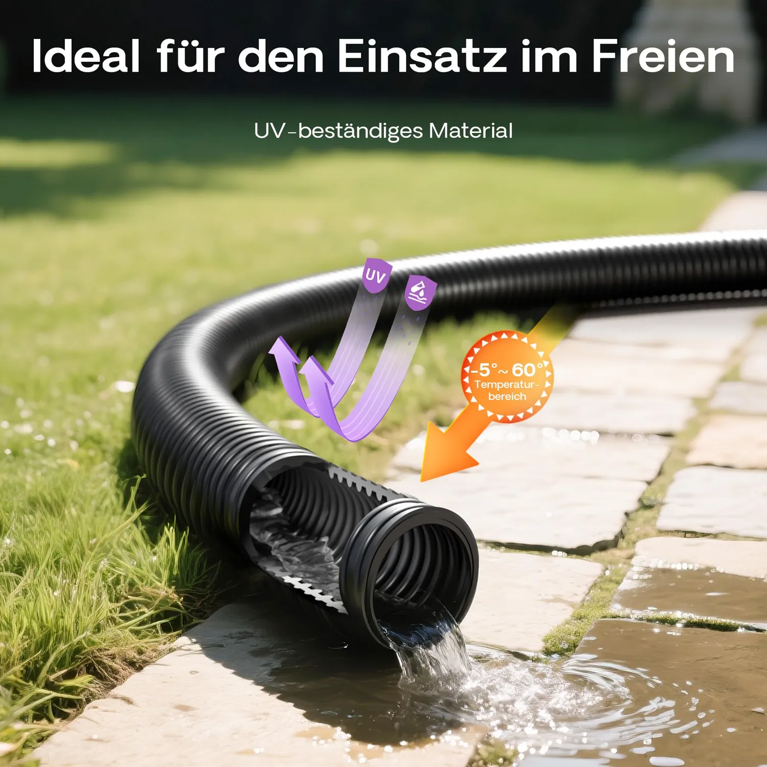 Wiltec Spiralschlauch 38 mm Förderschlauch 5 m schwarz