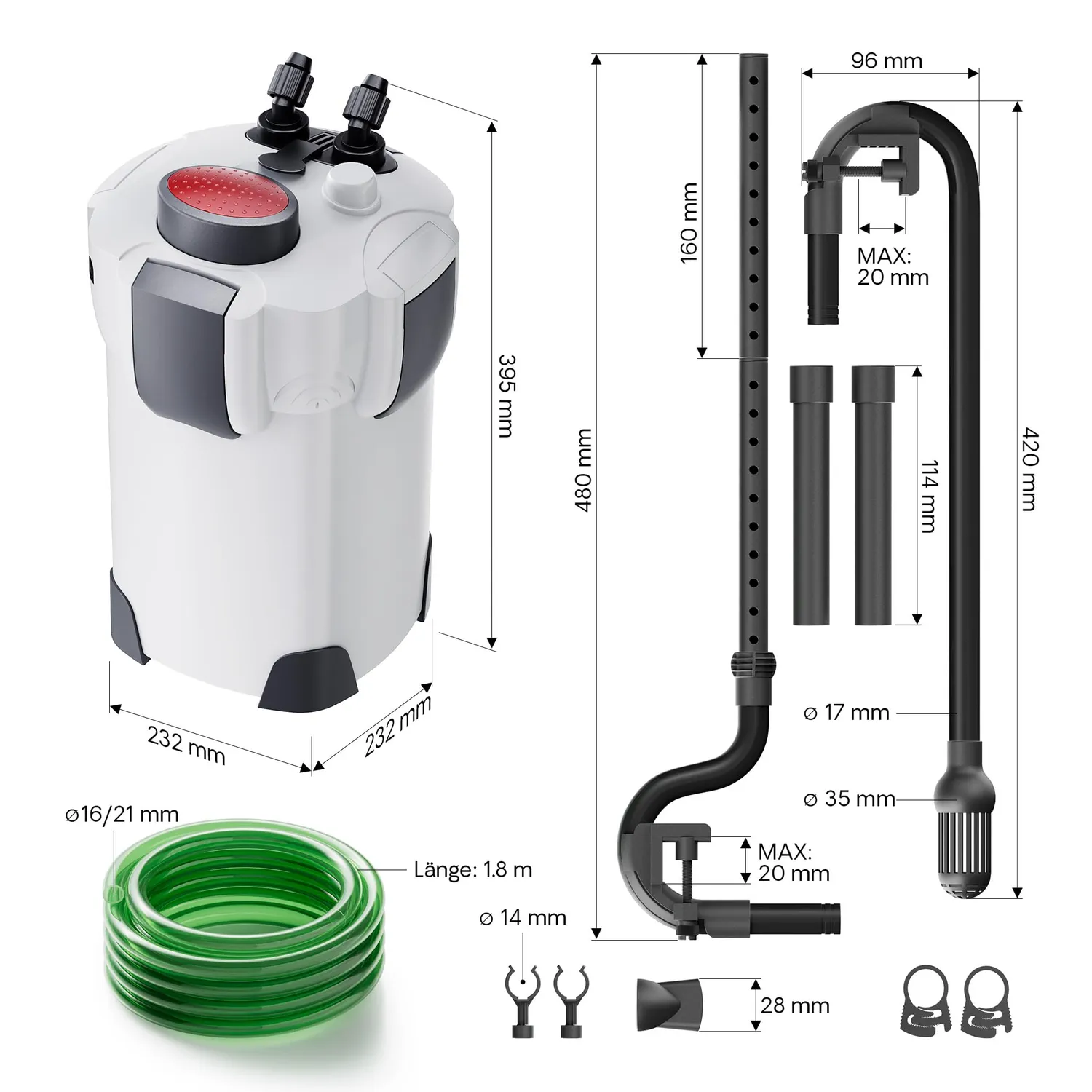 SunSun HW-302 Außenfilter 1000 l/h für Aquarien bis 400 l