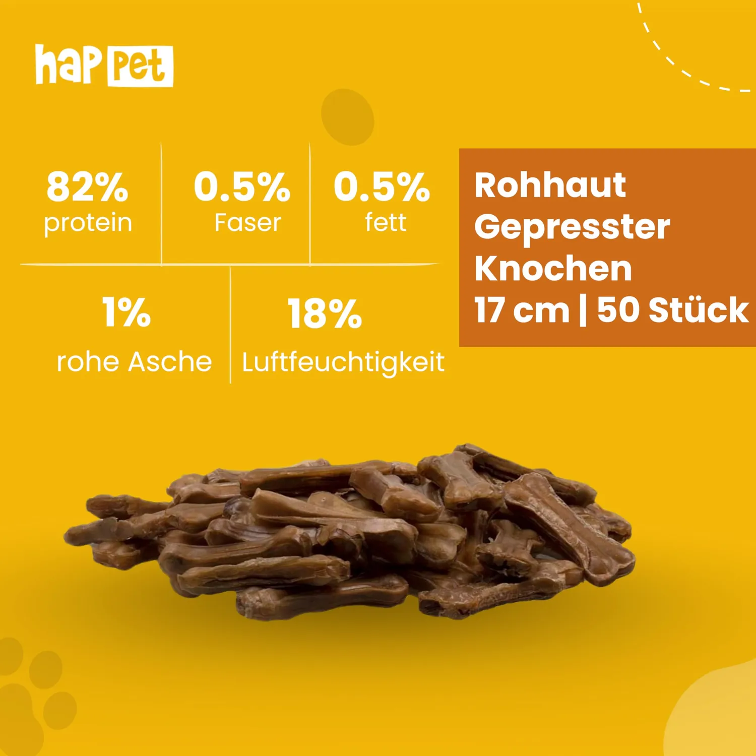 Happet Pressknochen Kauknochen 7,5 cm 50 Stück Rind