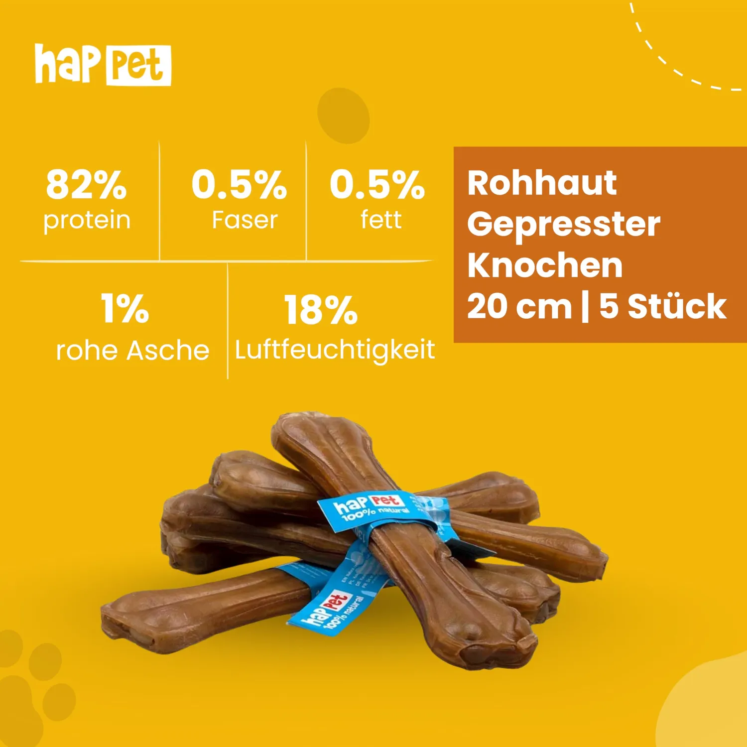 Happet Pressknochen Kauknochen 20 cm 5 Stück proteinreich