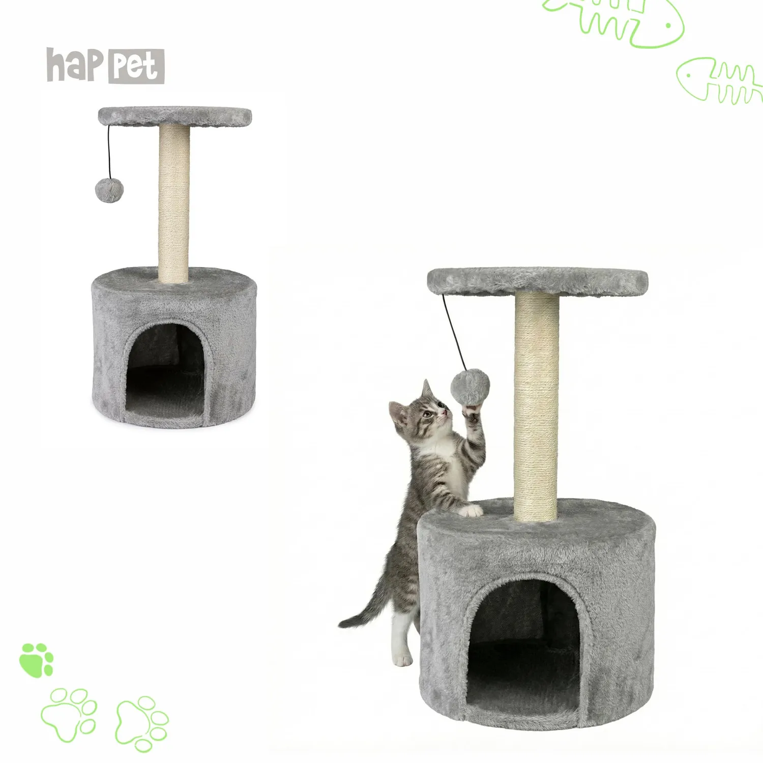 Happet Katzenkratzer 69 cm Kratzbaum Haus mit Plattform