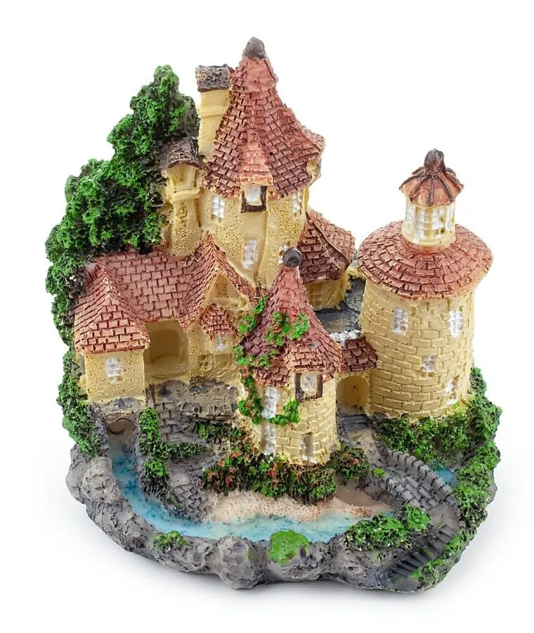 Happet Schloss 8 cm Aquarium Deko rotes Dach
