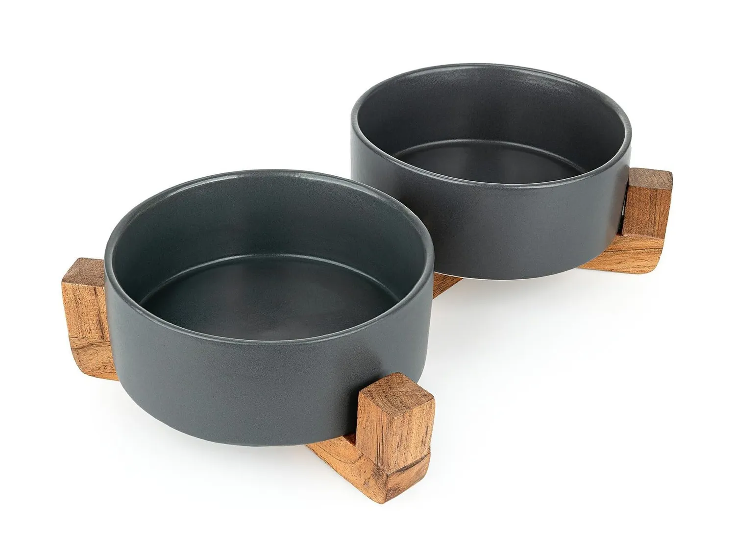 Happet Doppelnapf Keramik schwarz 2x15 cm Holzständer