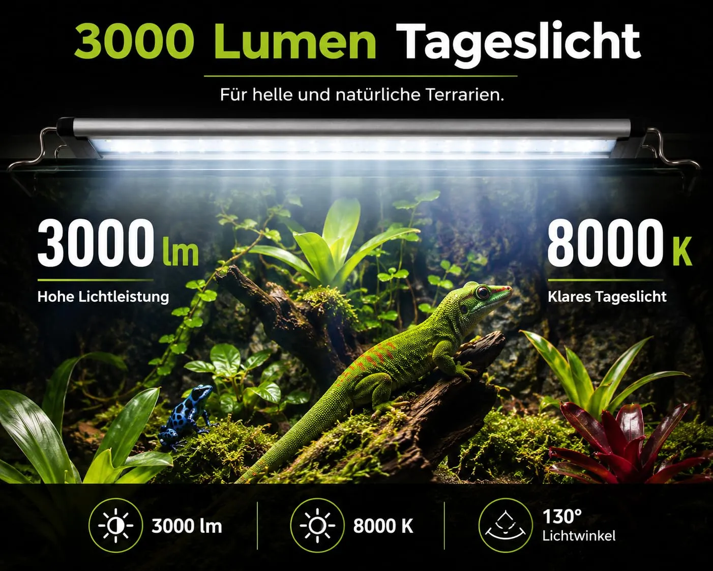 Happet LT40 LED Aufsetzleuchte 8000K Terrarienleuchte 37-47 cm