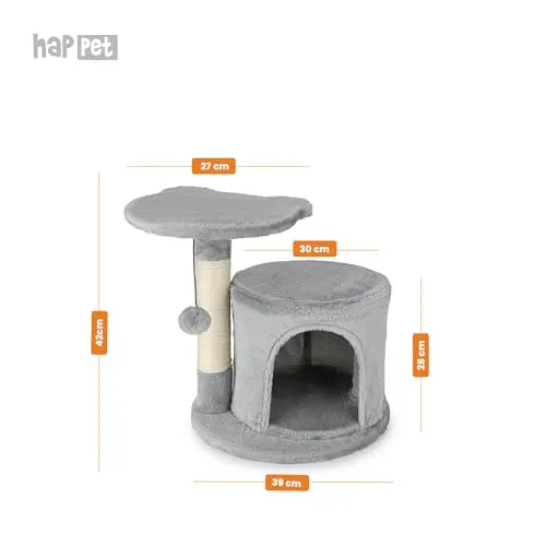 Happet Katzenkratzer 42 cm Kratzbaum Hellgrau mit Höhle