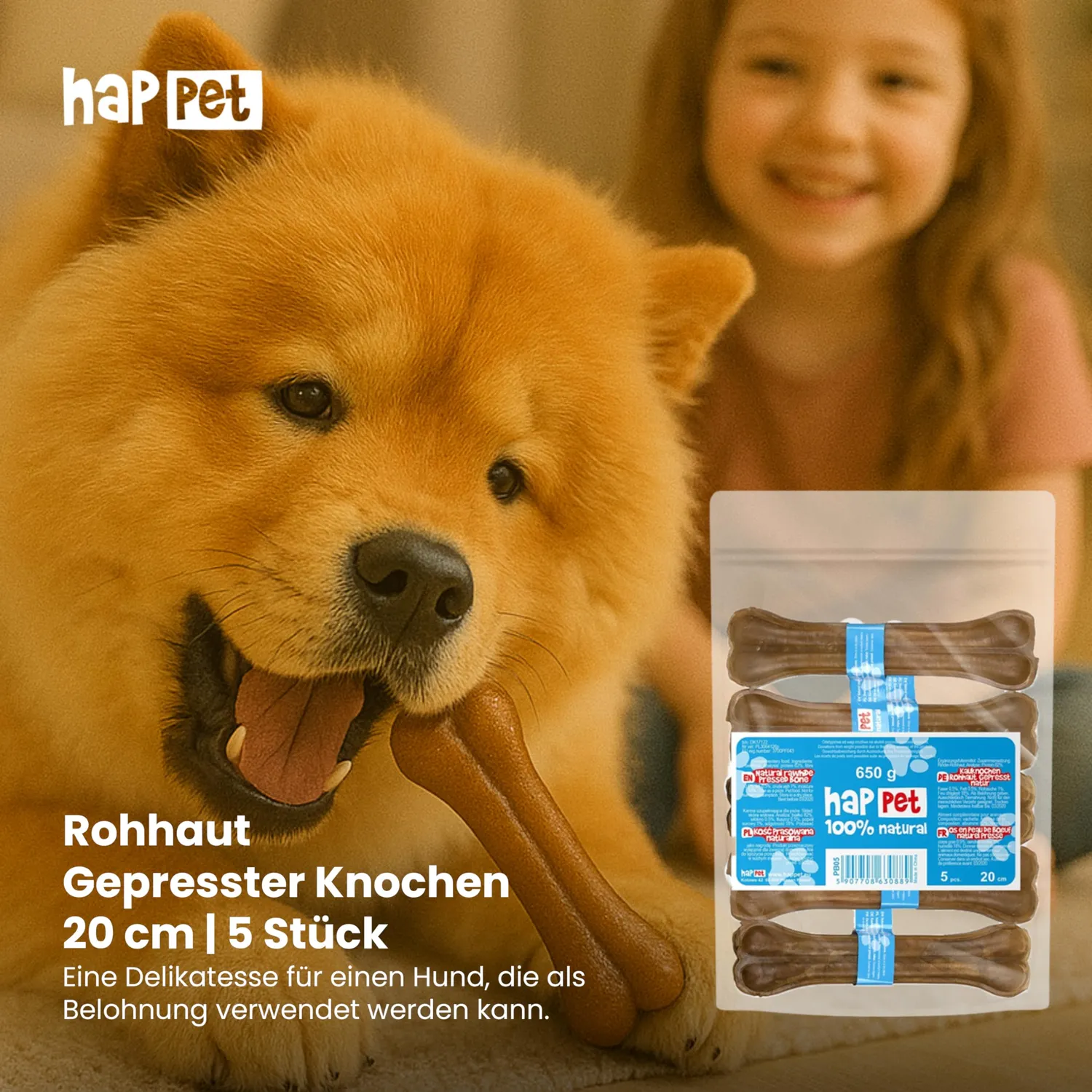 Happet Pressknochen Kauknochen 20 cm 5 Stück proteinreich