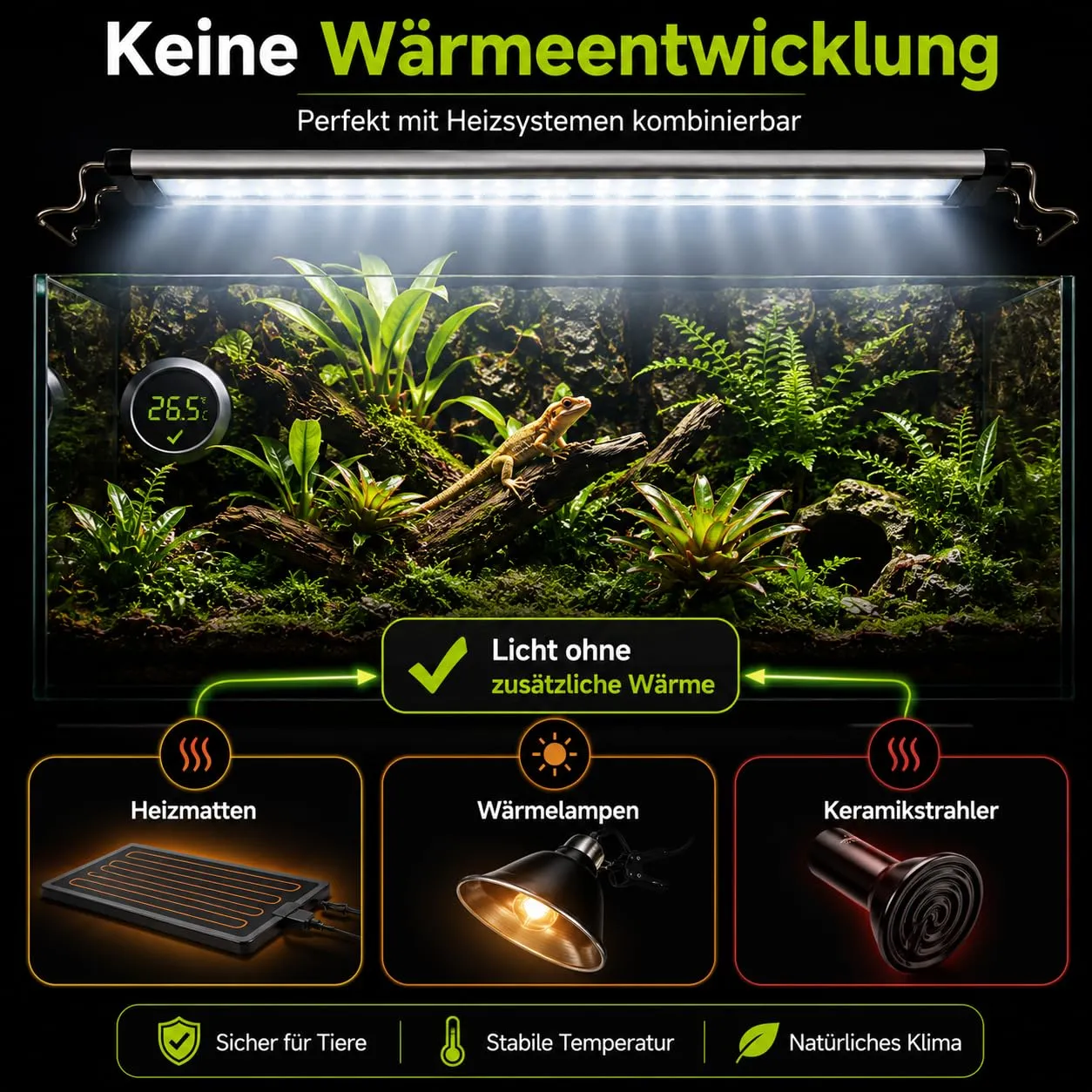 Happet LT40 LED Aufsetzleuchte 8000K Terrarienleuchte 37-47 cm