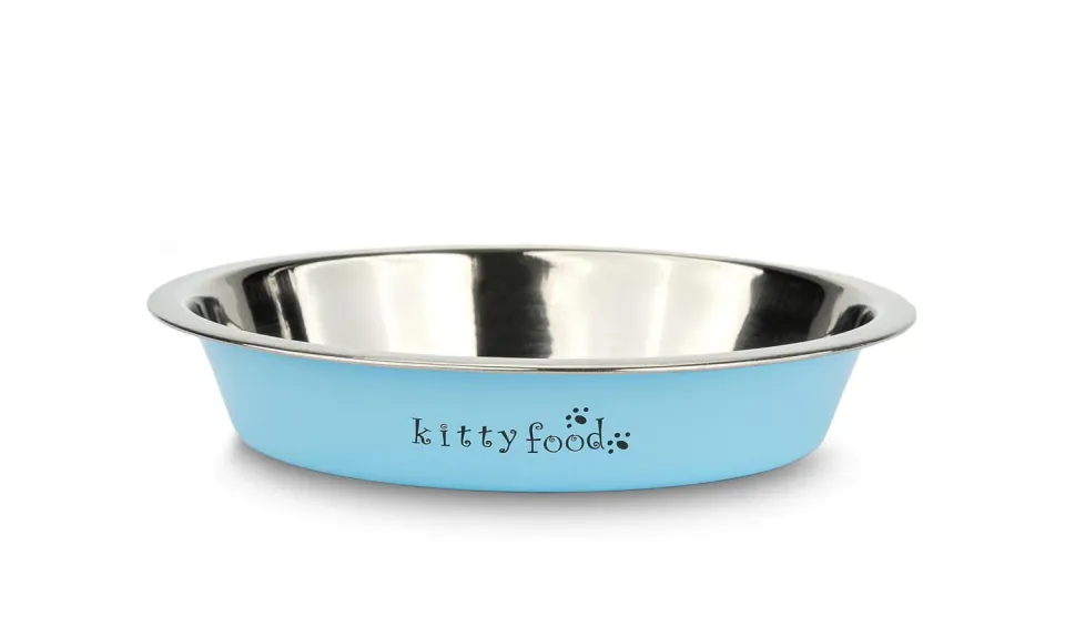 Happet Katzennapf Edelstahl Napf blau flach