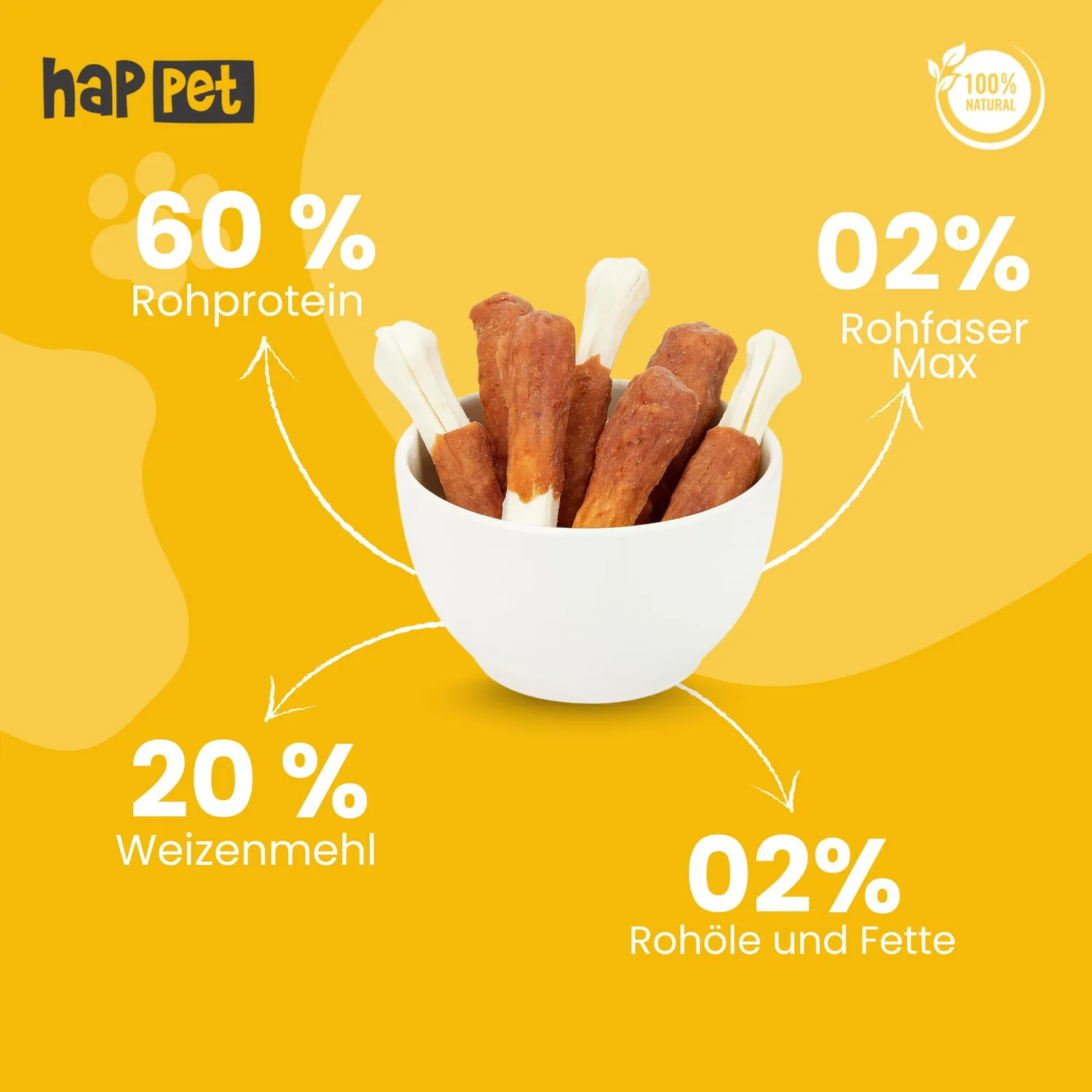 Happet Rinderhaut-Kauknochen Hähnchen 12,5 cm 10er 570 g