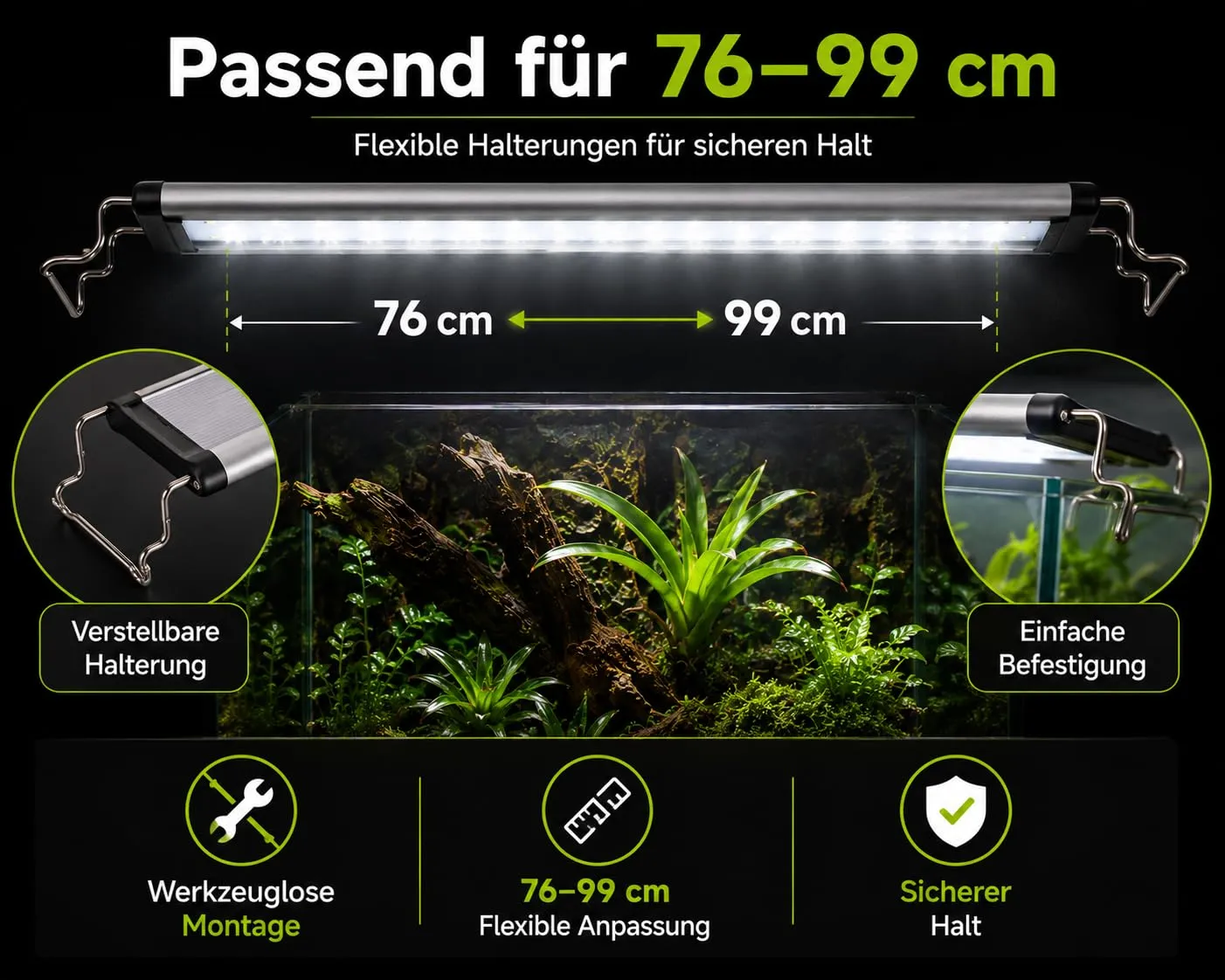 Happet LT40 LED Aufsetzleuchte 8000K Terrarienleuchte 37-47 cm
