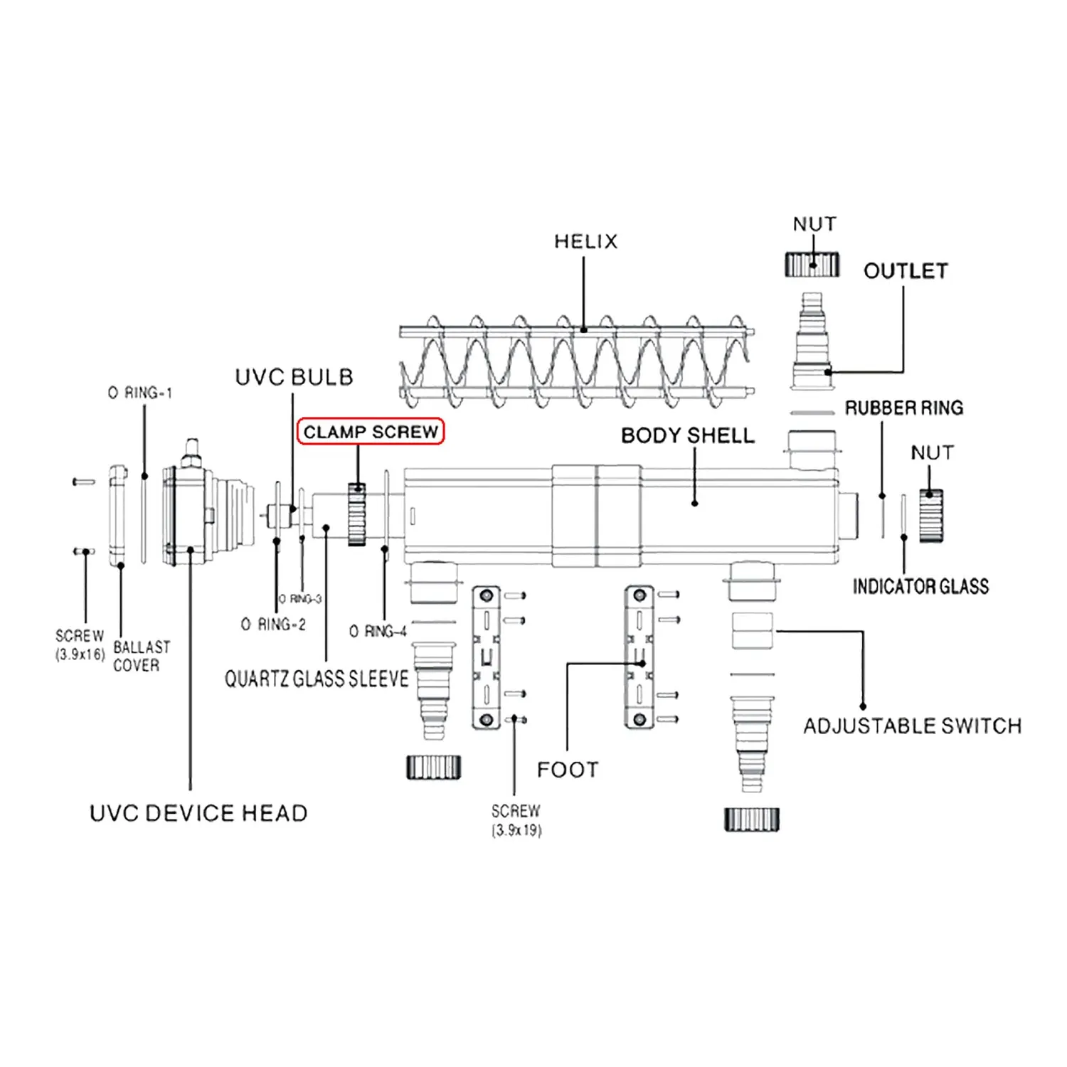 SunSun CUV-224 UVC-Klärer Quarzglasfixierung A Originalteil