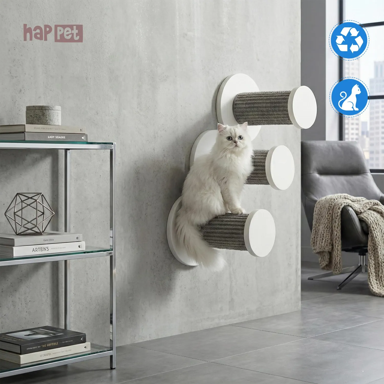 Happet Wandstufen Katze 3-tlg 18x22 cm grau Sisal
