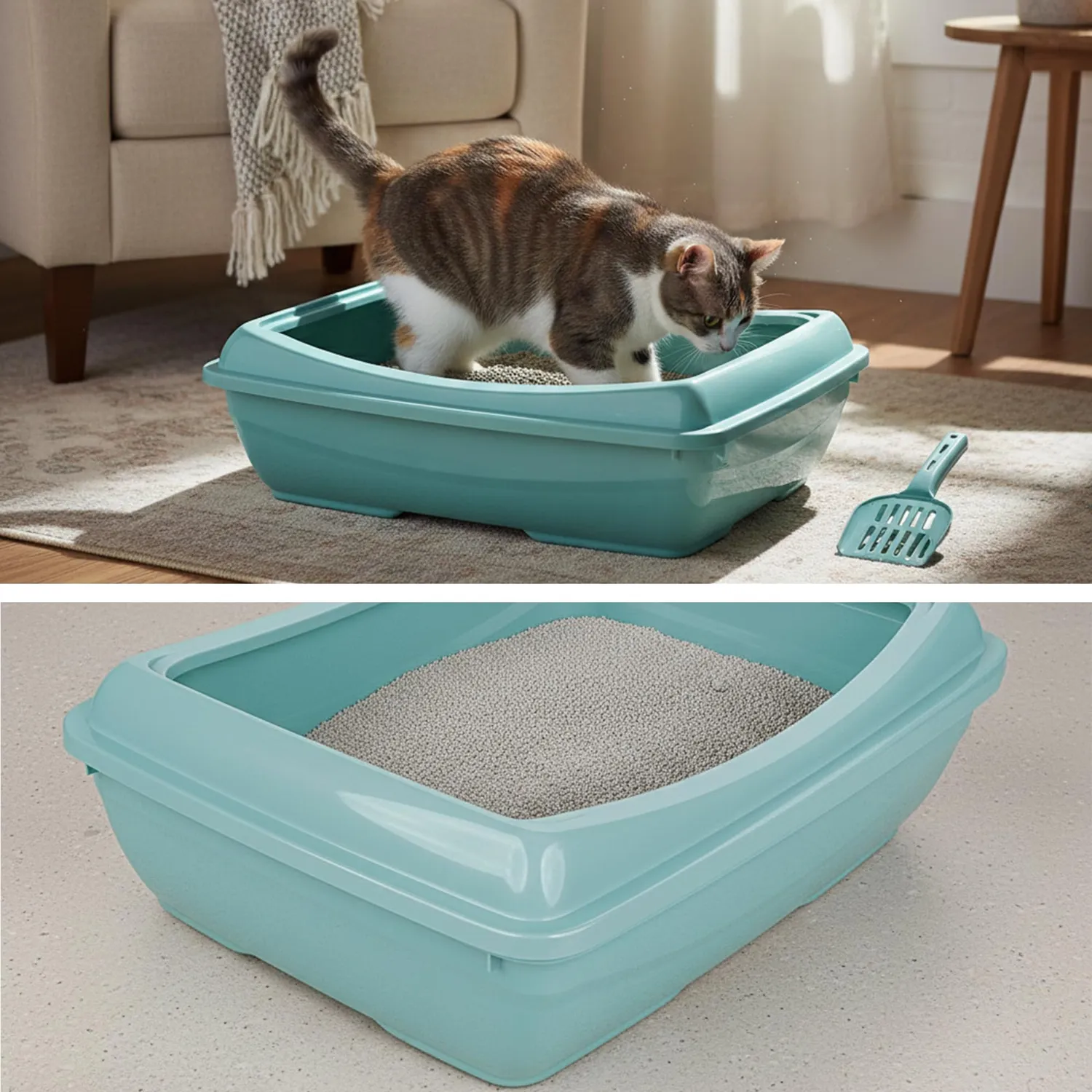 Happet Primal Katzenklo offen 49,5 cm Mintgrün mit Schaufel