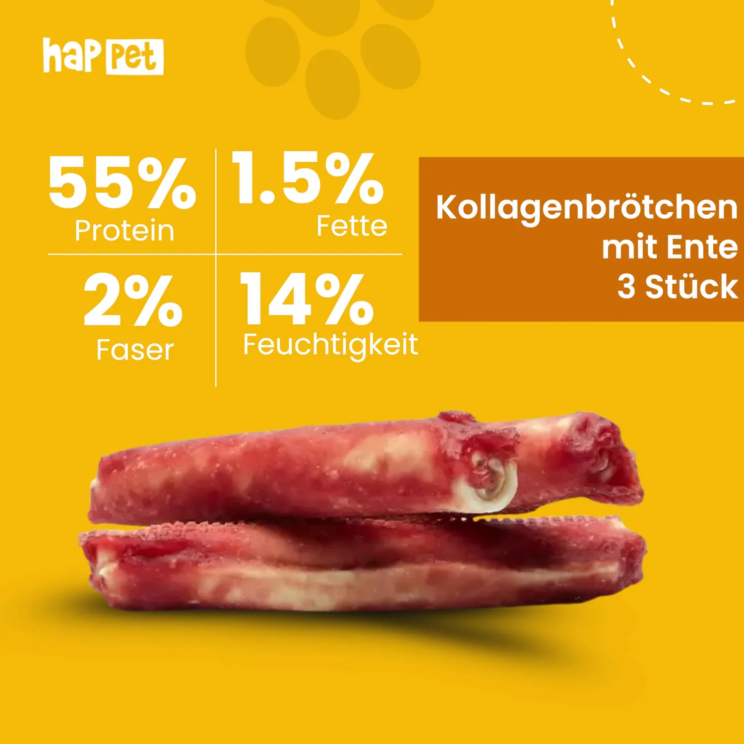 Happet Kollagen-Rollen Ente Hundesnack 3 Stück proteinreich