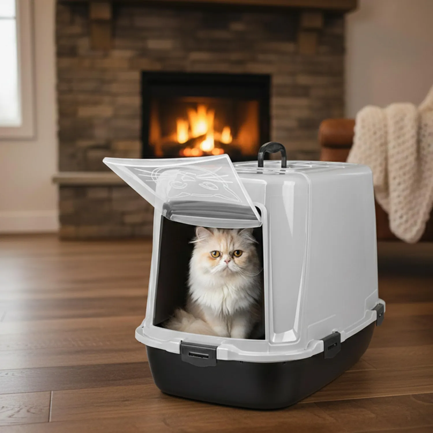 Happet Advance Katzenklo mit Haube 60 cm Grau-Schwarz