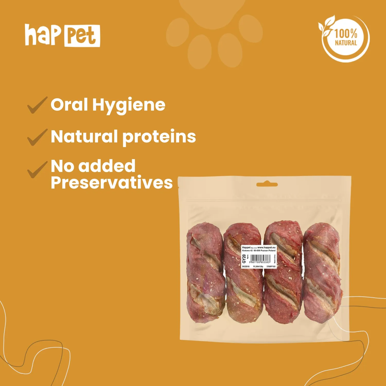 Happet Enten-Baguette Hundesnack 4 Stück getreidefrei Ente