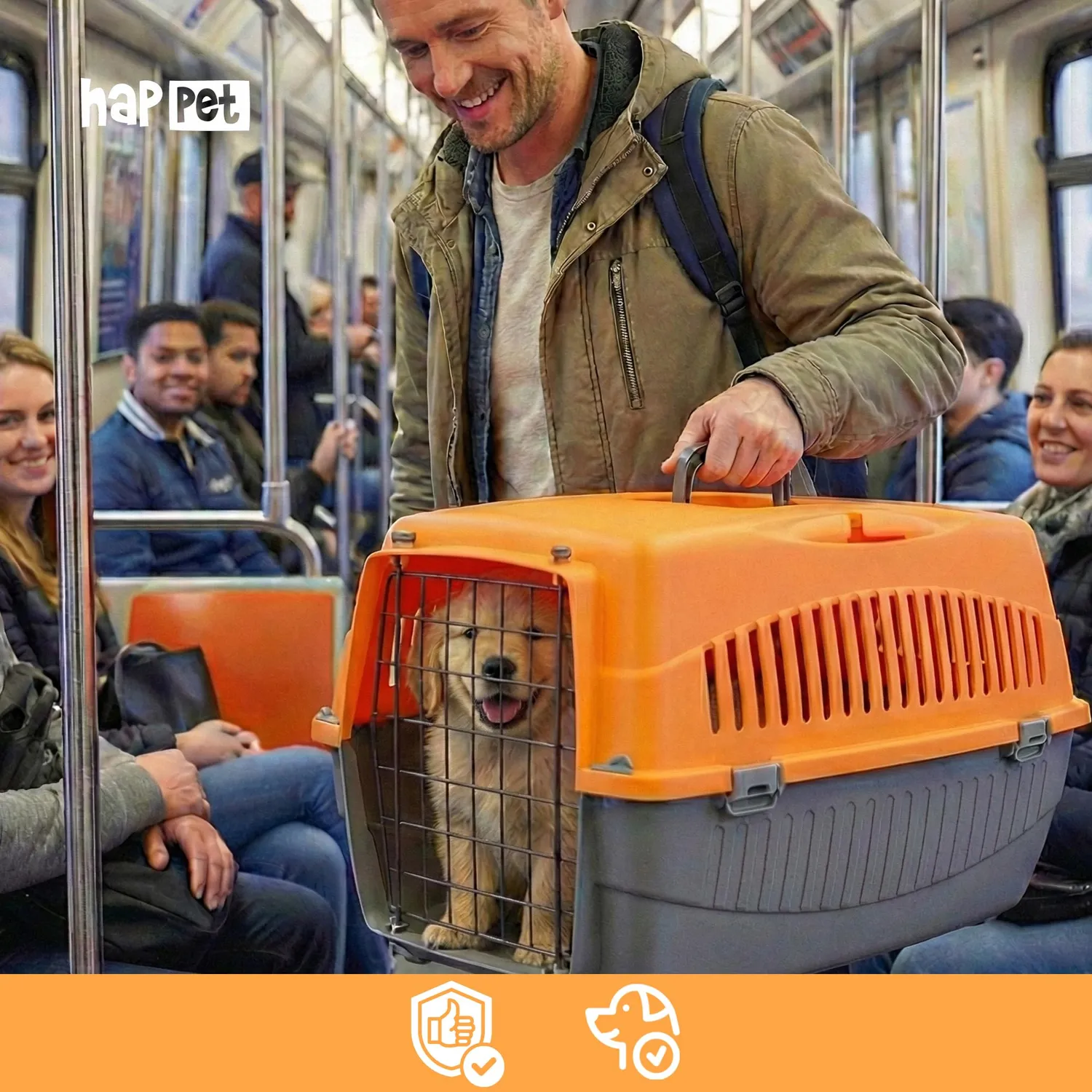 Happet Doggy Transportbox M Orange-Grau 54 cm