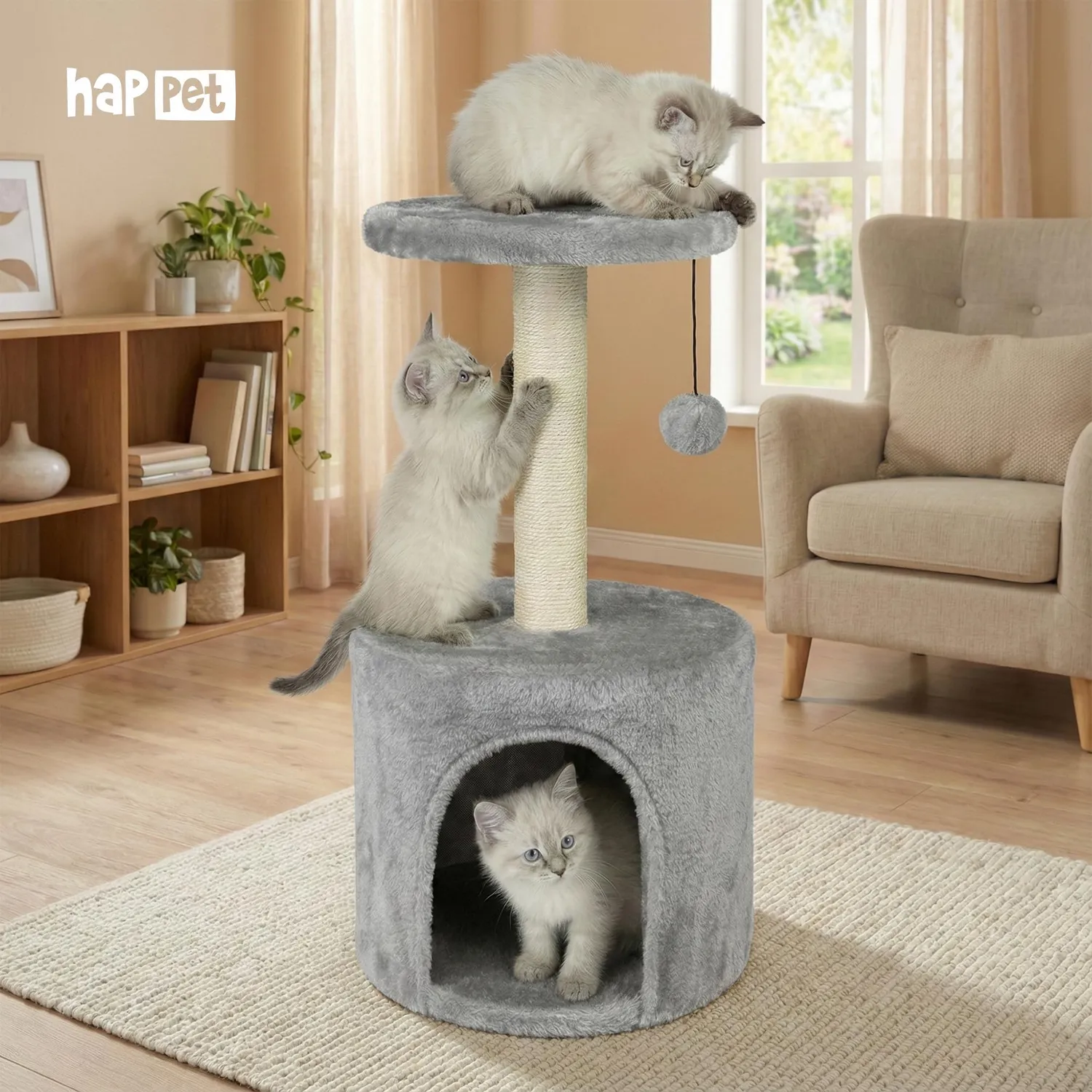 Happet Katzenkratzer 69 cm Kratzbaum Haus mit Plattform