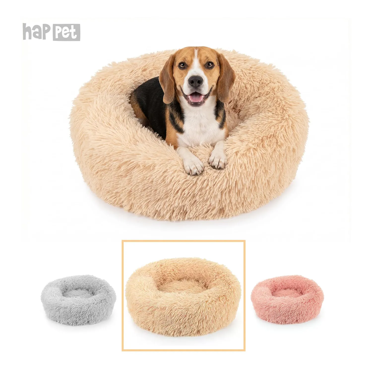 Happet Donut Hundebett 60 cm Beige waschbar