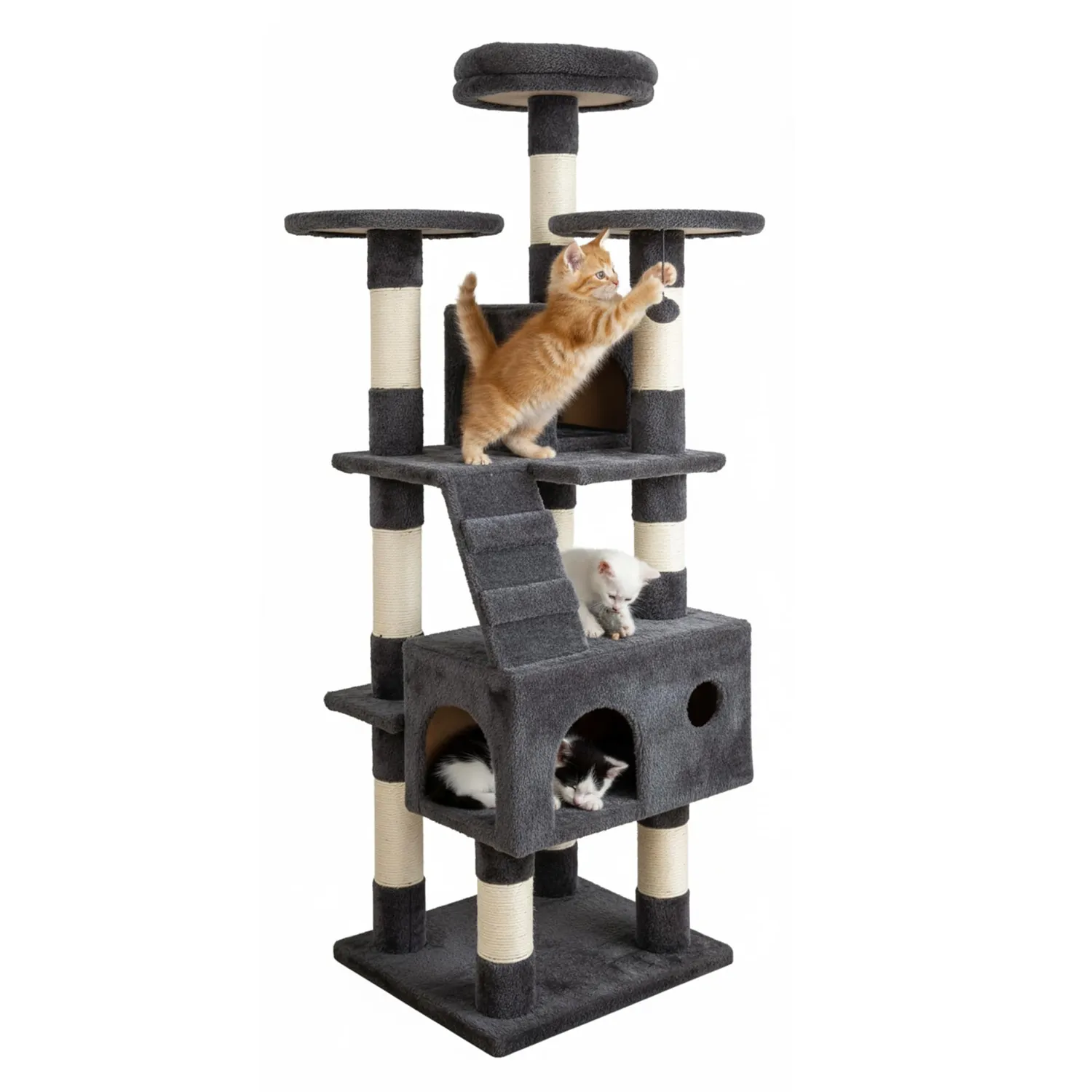 Happet Kratzbaum 76 cm Loft Hellgrau Haus Plattform Sisal