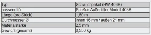 SunSun HW-403B Schlauchpaket 16/22 mm Außenfilter