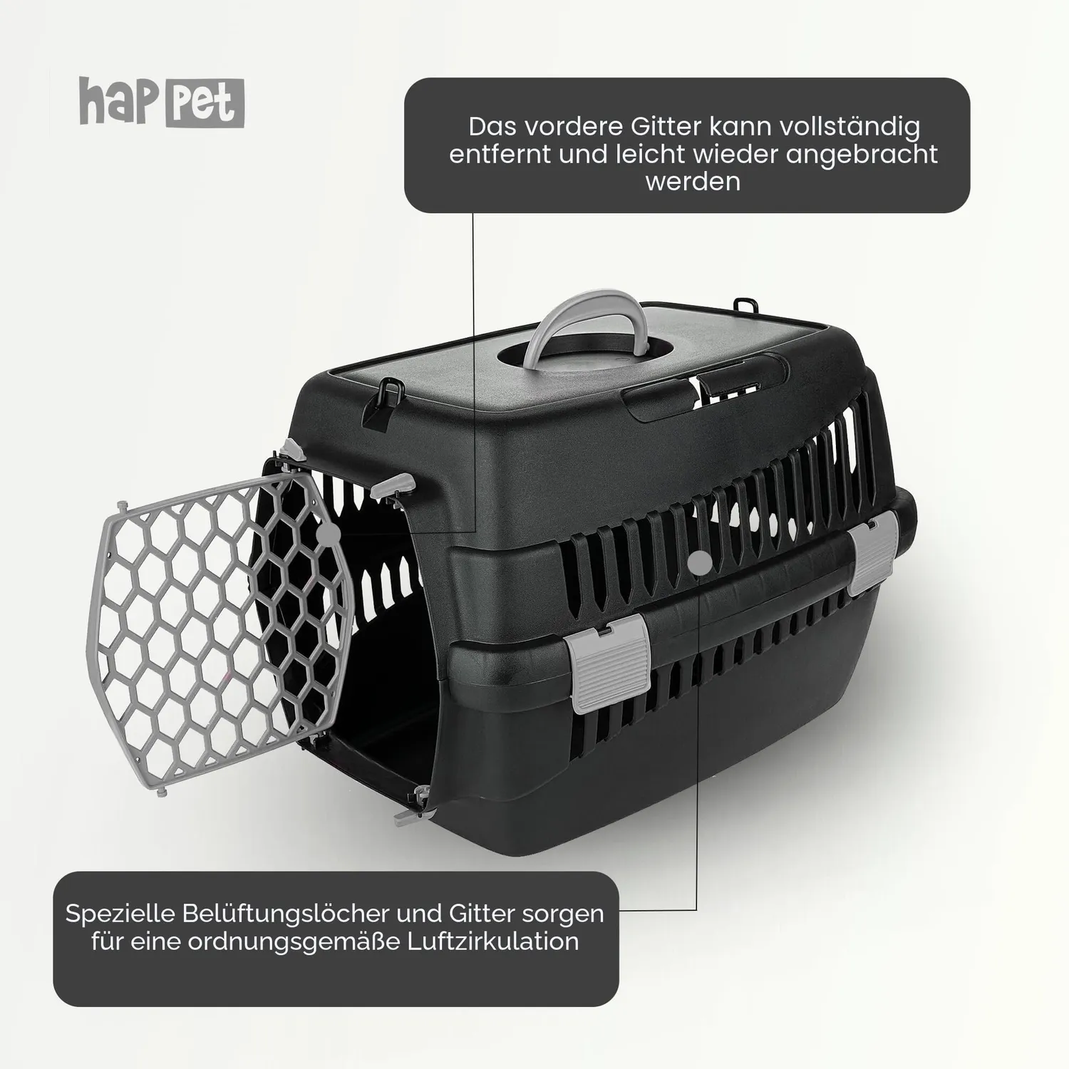 Happet Teddy S Katzentransportbox grau 50x33x33 cm