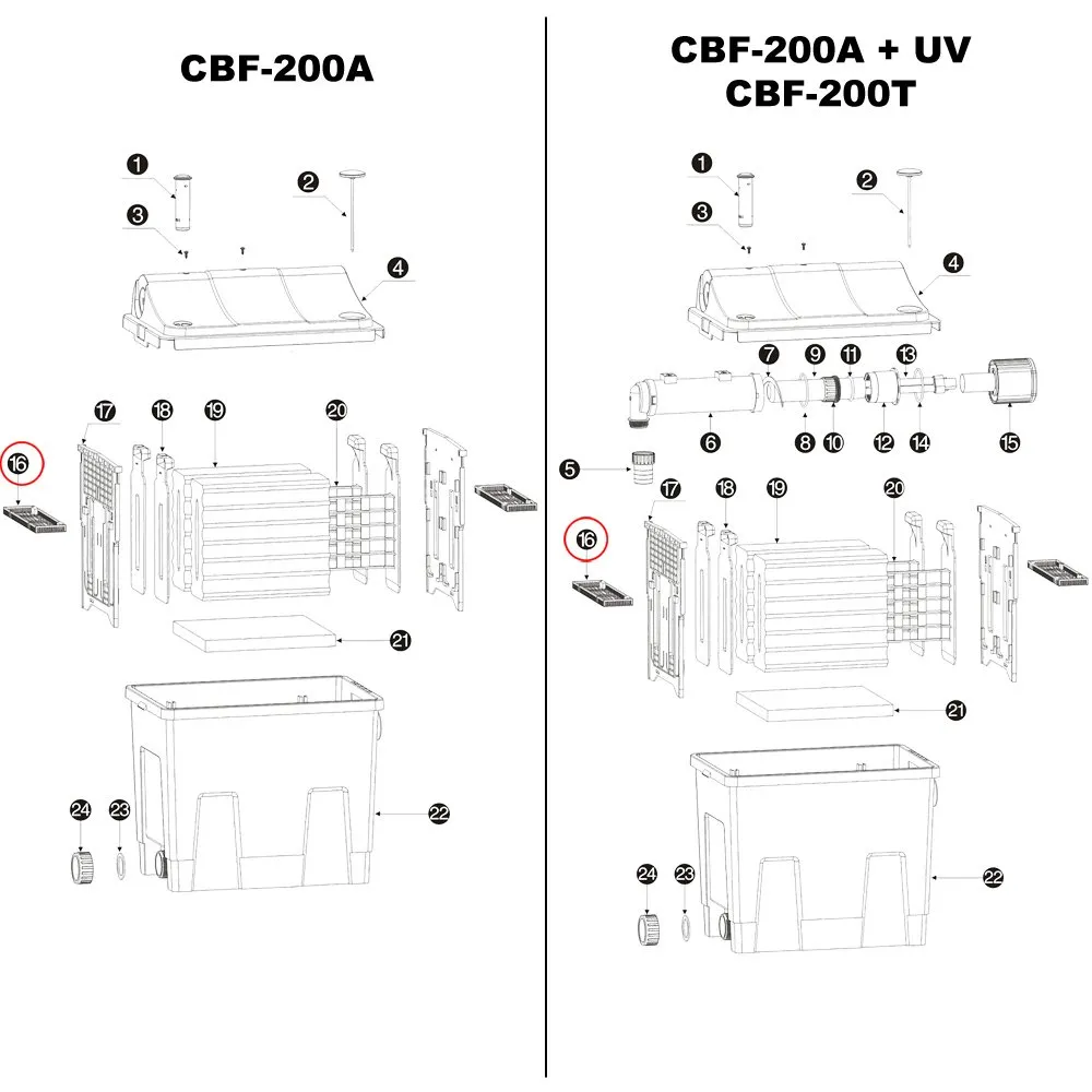 SunSun CBF-200T CBF-200U Sperrschiene Filter