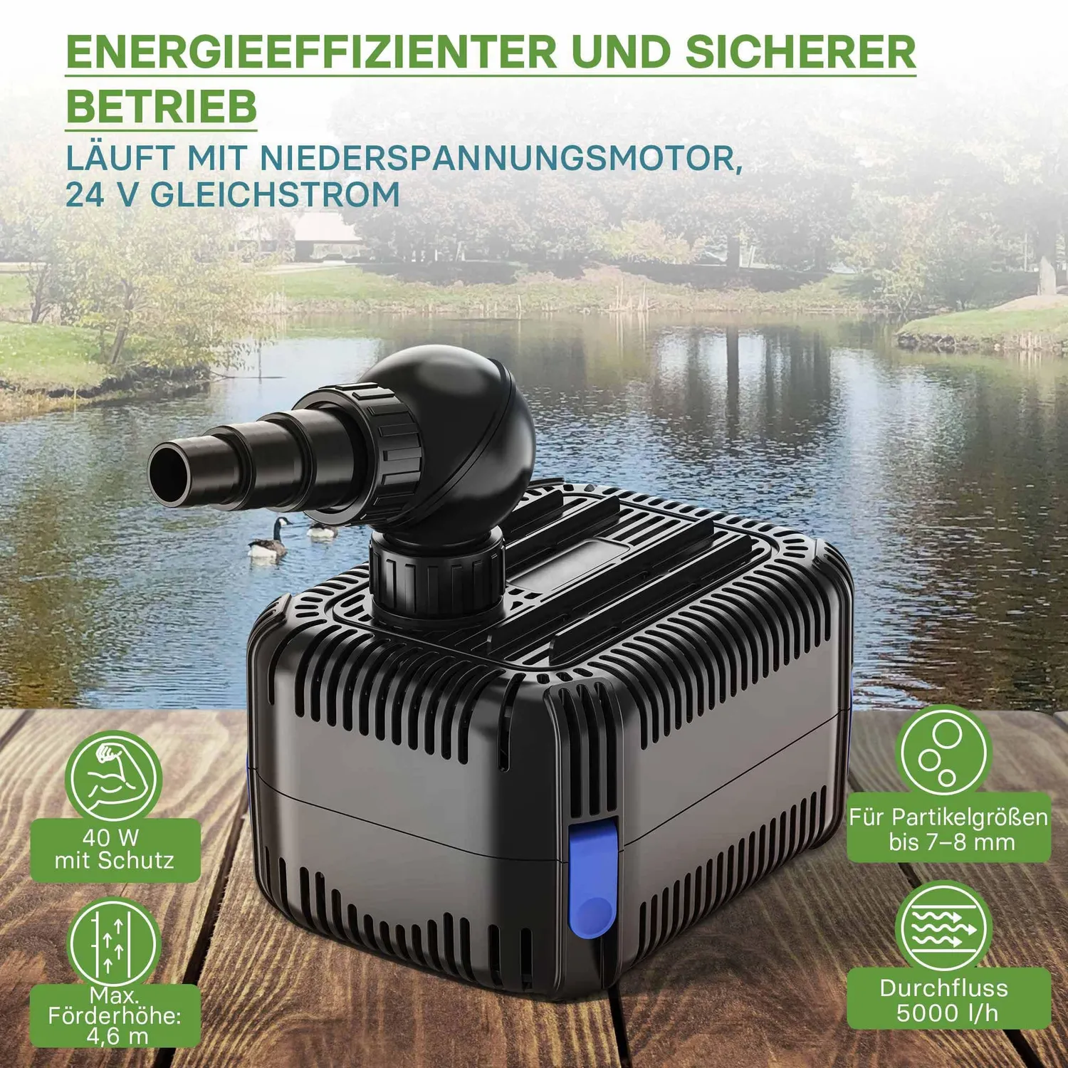 SunSun CDF-5800 Teichpumpe 5000 l/h 24V DC 40W