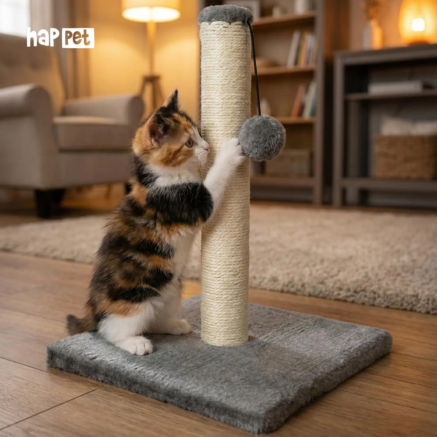 Happet Katzenkratzer Kratzbaum 41 cm Sisal mit Ball