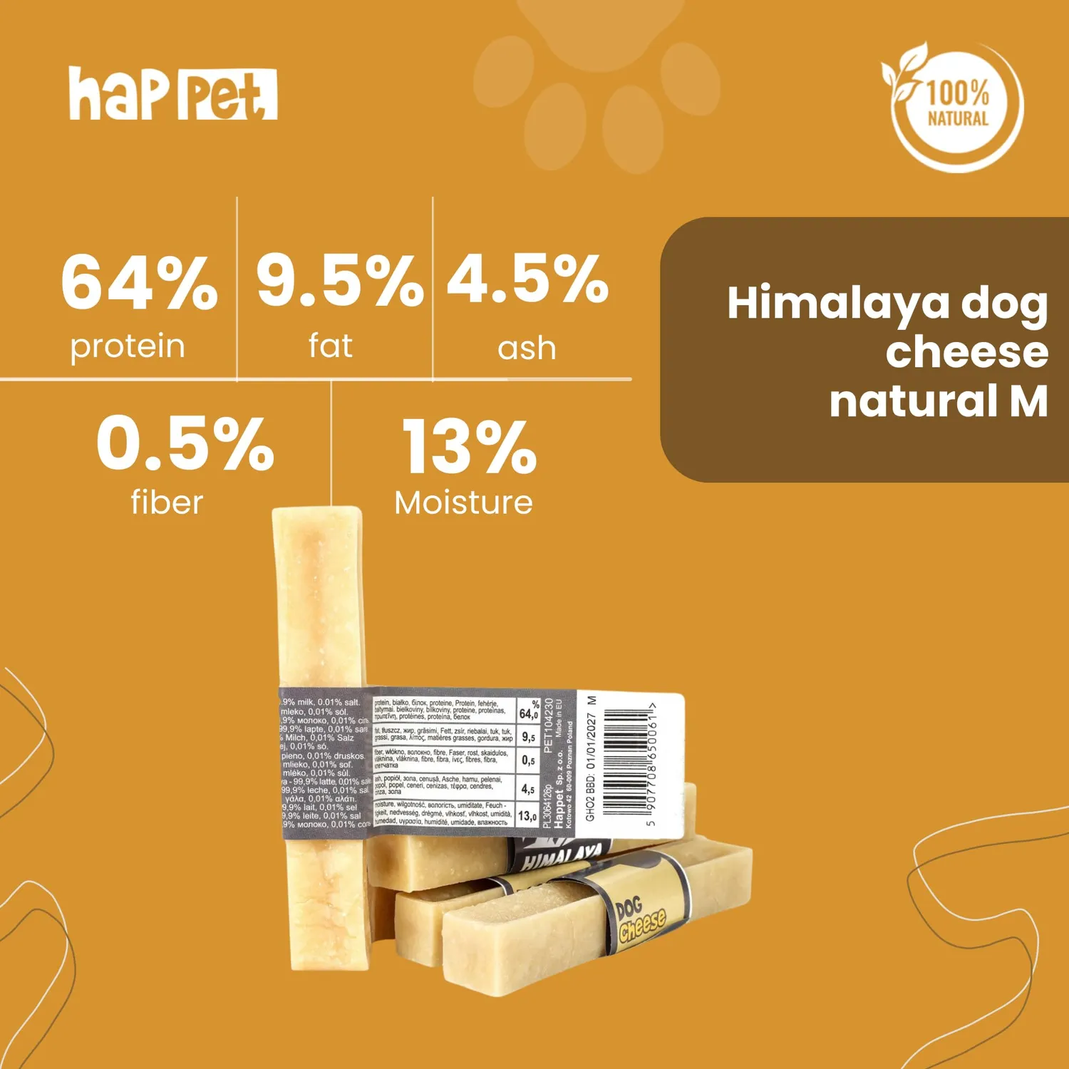 Happet Himalaya Kaukäse M Hundekauartikel 66-74 g fettarm