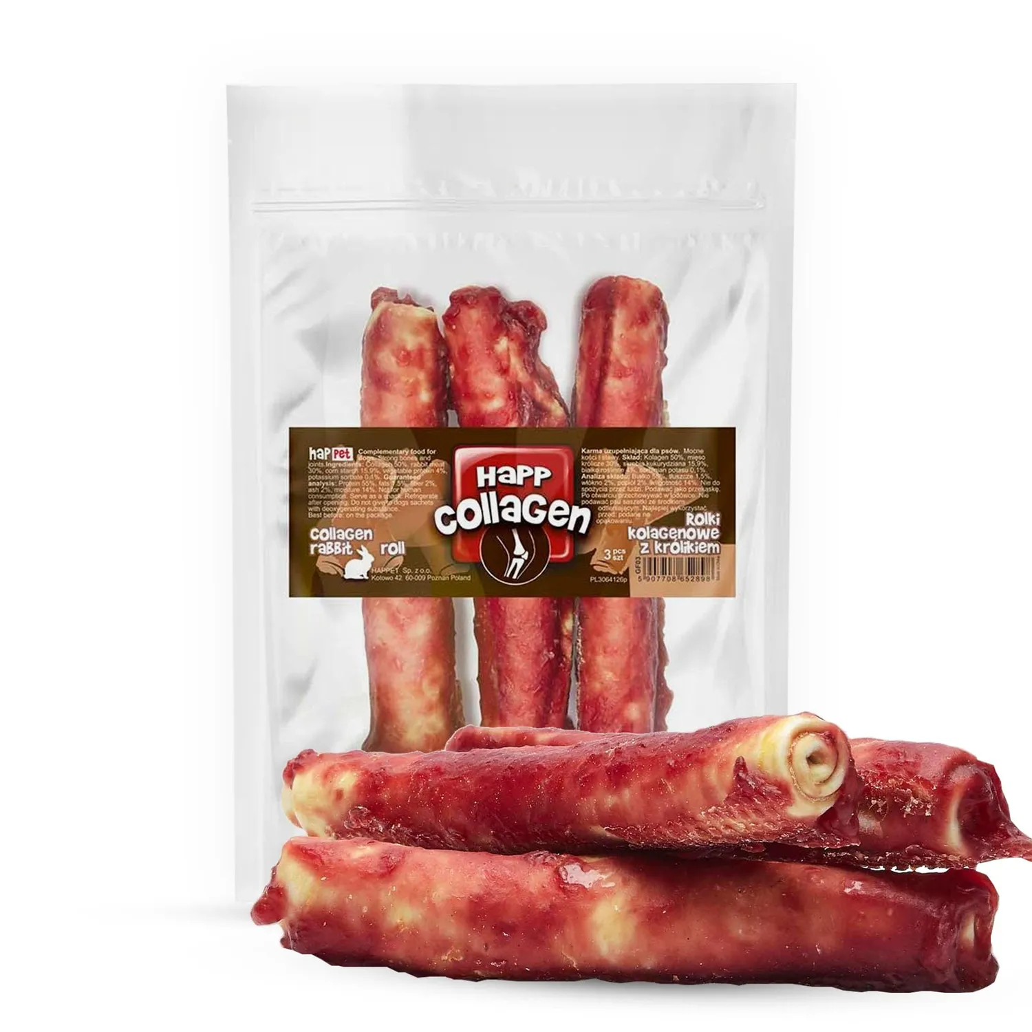 Happet Kollagen-Rollen Ente Hundesnack 3 Stück proteinreich