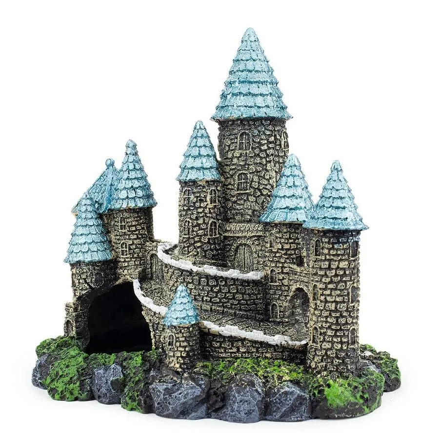 Happet Schloss 18 cm Aquarium Deko blaue Türme