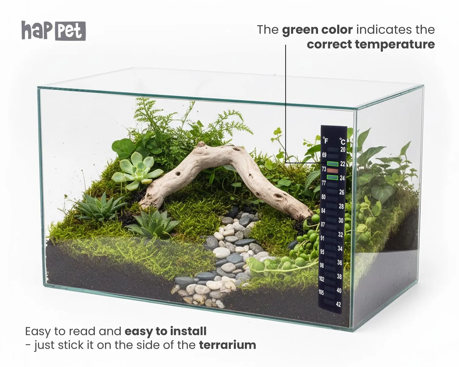 Happet Thermometer Terrarium selbstklebend 13 cm 20-42 °C